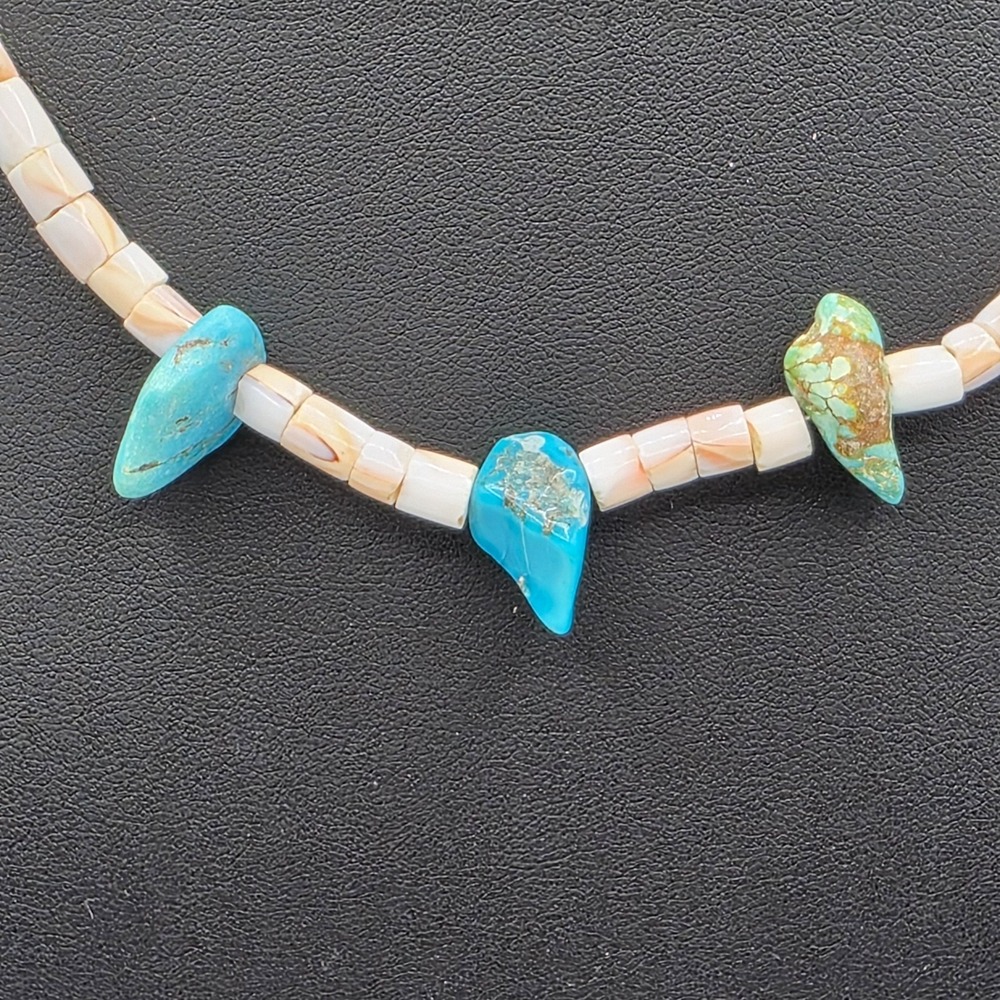 Vintage Unisex Adult Silver Tone Coral Beads‎ Ethnic Summer Beach Turquoise 18" - Picture 2 of 9
